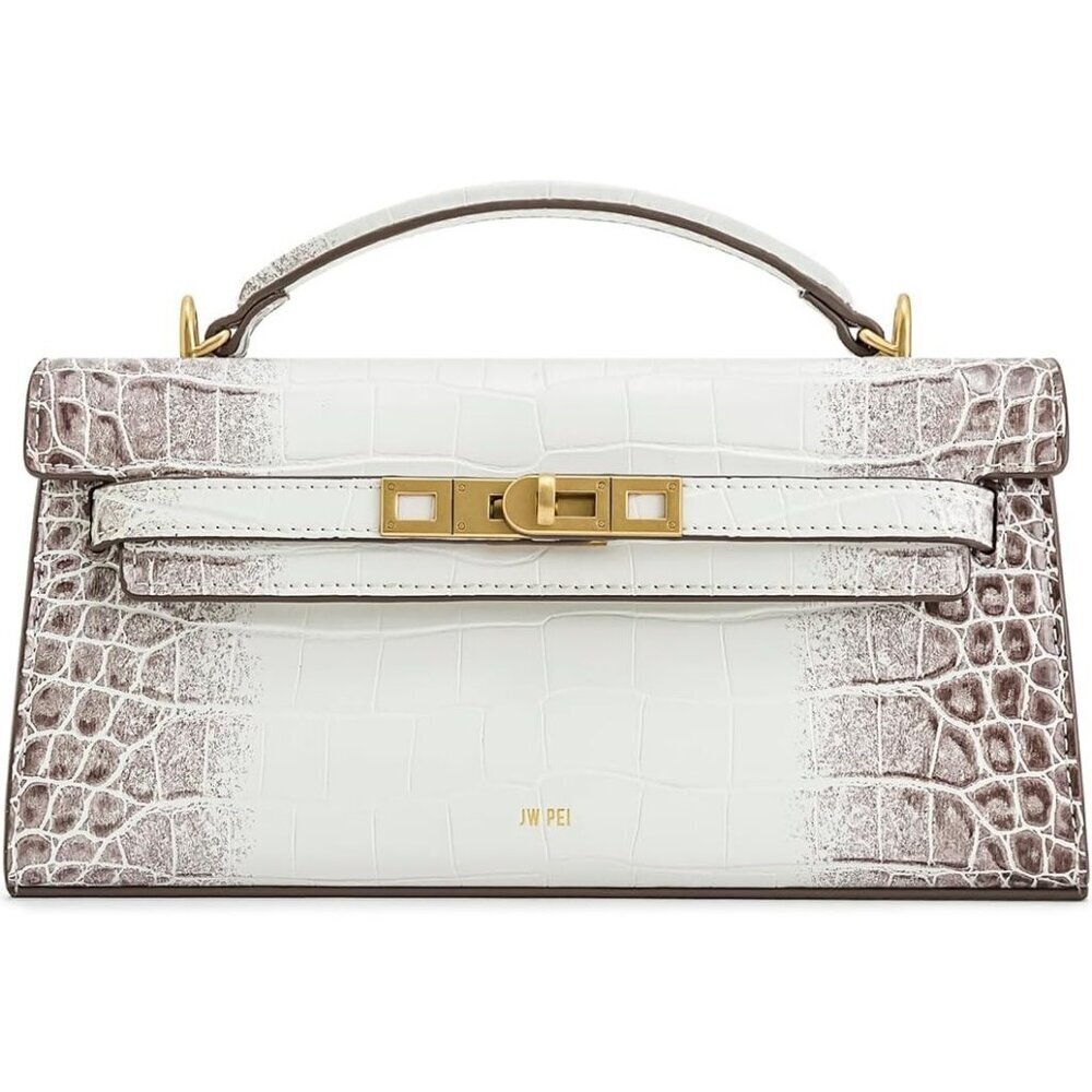 Women's White Vegan Leather Noor Top Handle Bag Twist Lock Crossbody Bag